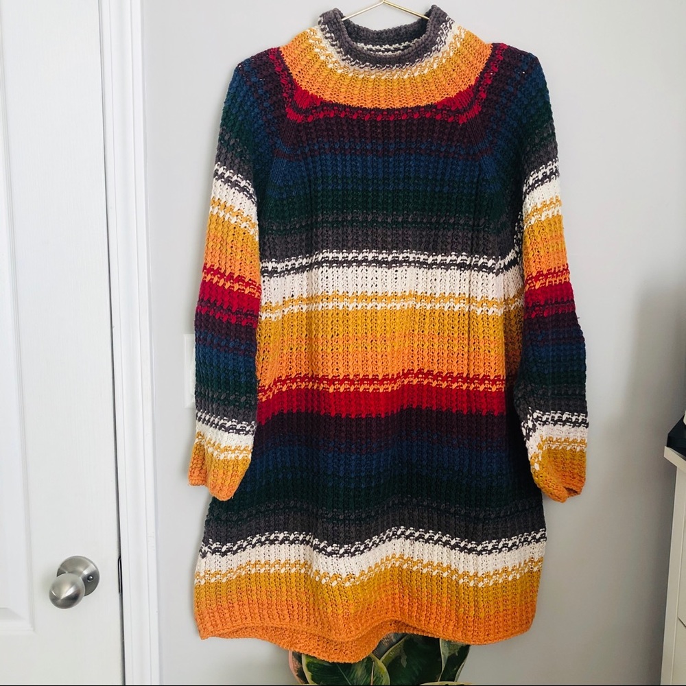 Vintage Express Rainbow Stripe Sweater Dress